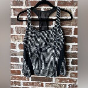 Miraclesuit Black White Abstract Print Racerback Tankin Top Mesh Inserts Size 10